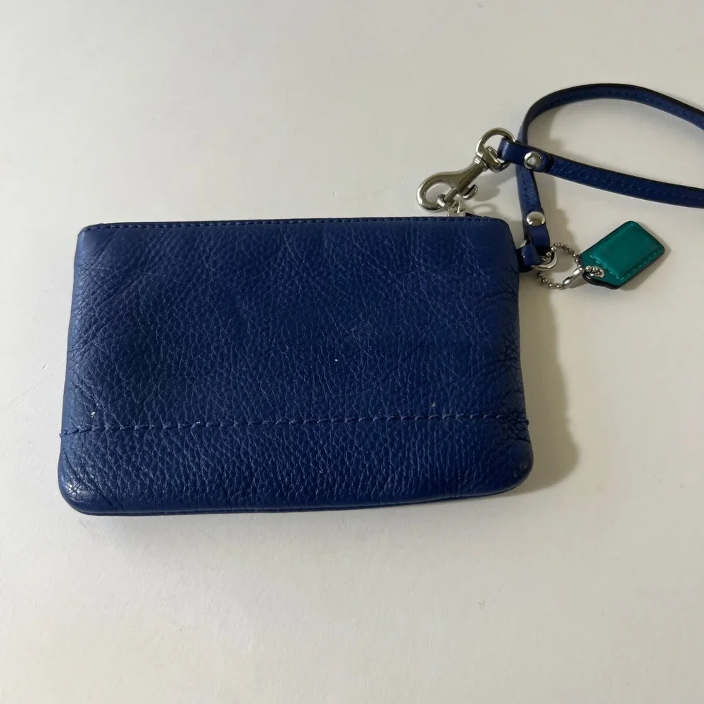 Coach Leather Wristlet Zipper & Bag Charm Blue‎ Green 4 x 5.5